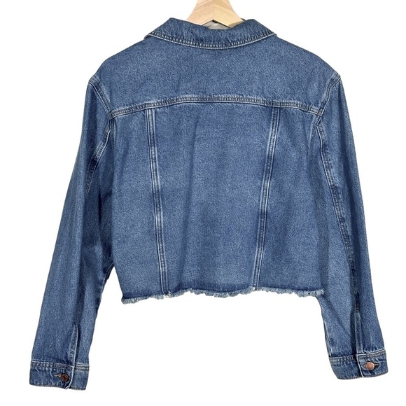 Pink By Victoria’s Secret Jean Jacket Denim Cropped Raw Hem Blue Cotton Medium - Picture 2 of 7